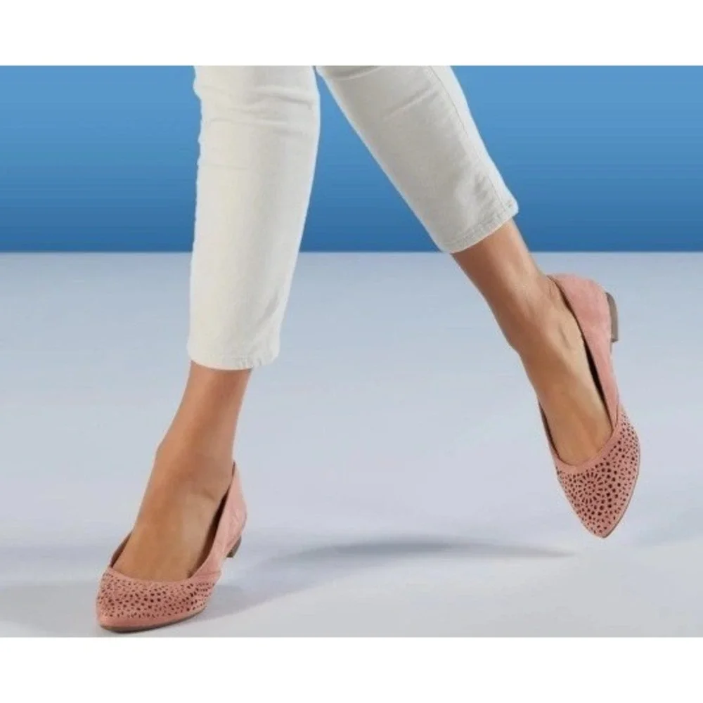 Vionic Carmela Flats Perforated Pink Suede Pointy Toe Ballet Casual Office 10 W